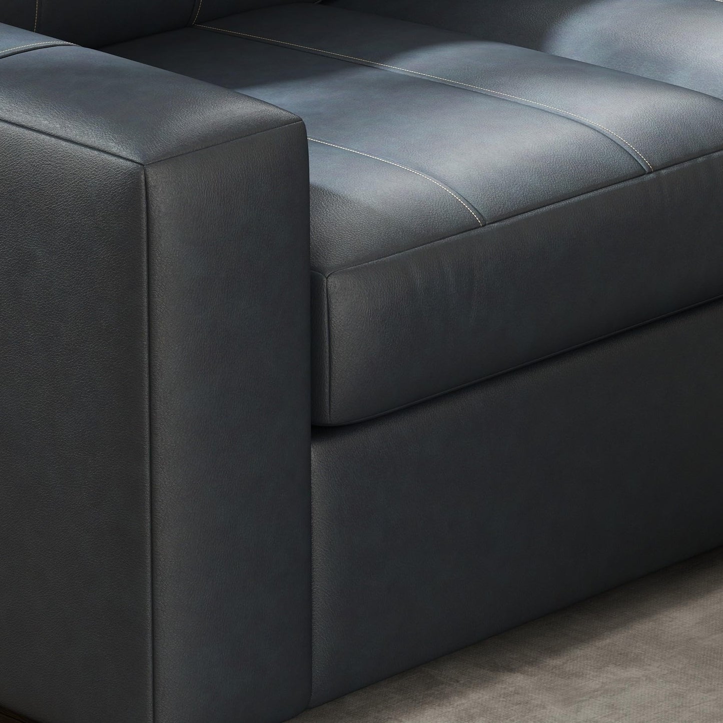 Roundhill Furniture Sakan Leather Upholstered 2-Piece Living Room Set, Sofa and Loveseat, Blue