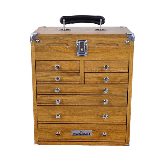 INWINACALT Oak Tool Chest, 8-Drawer Portable Handle with Chrome Hardware,Red Oak Color