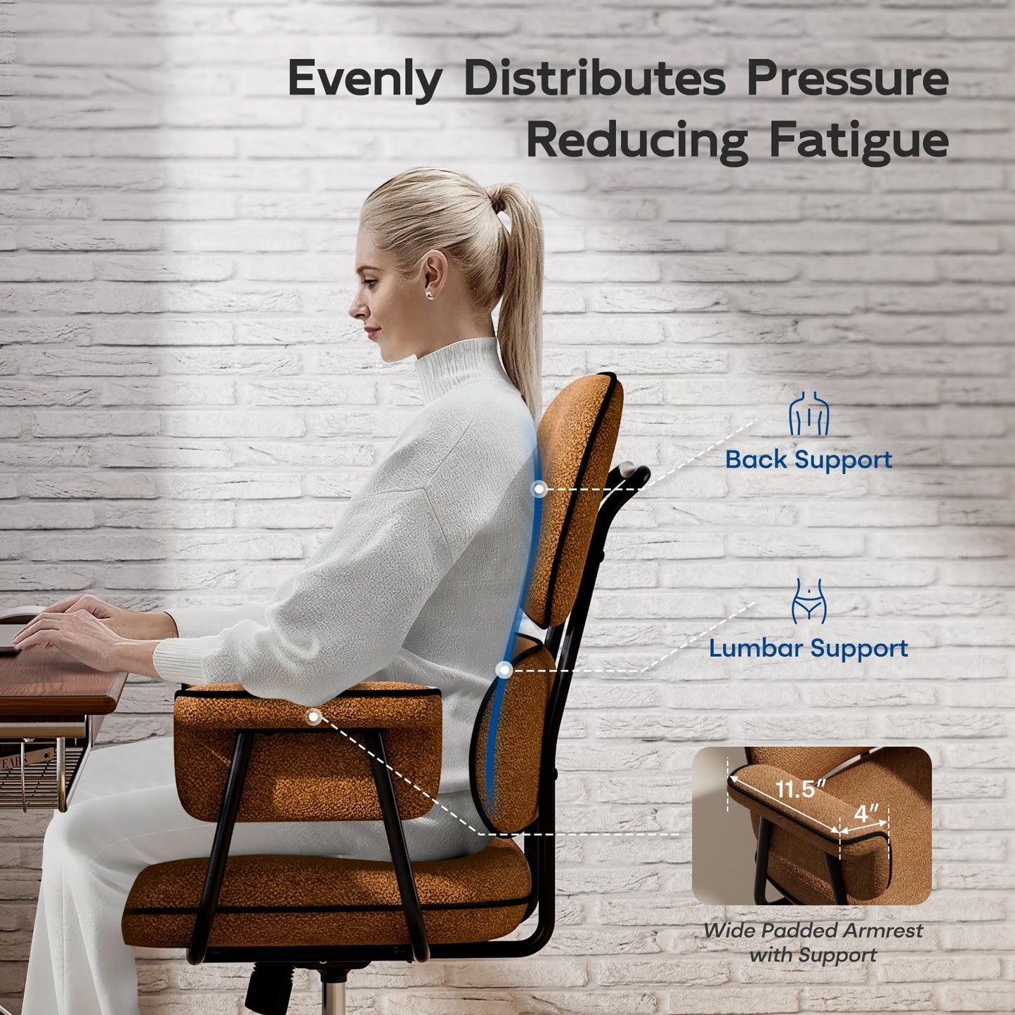 HomeZeer Brown Office Chair with Memory Foam Cushion, Fabric Office Chair with Wheels and Arms, Mid Century Modern Desk Chair with Adjustable Height and Granular Linen