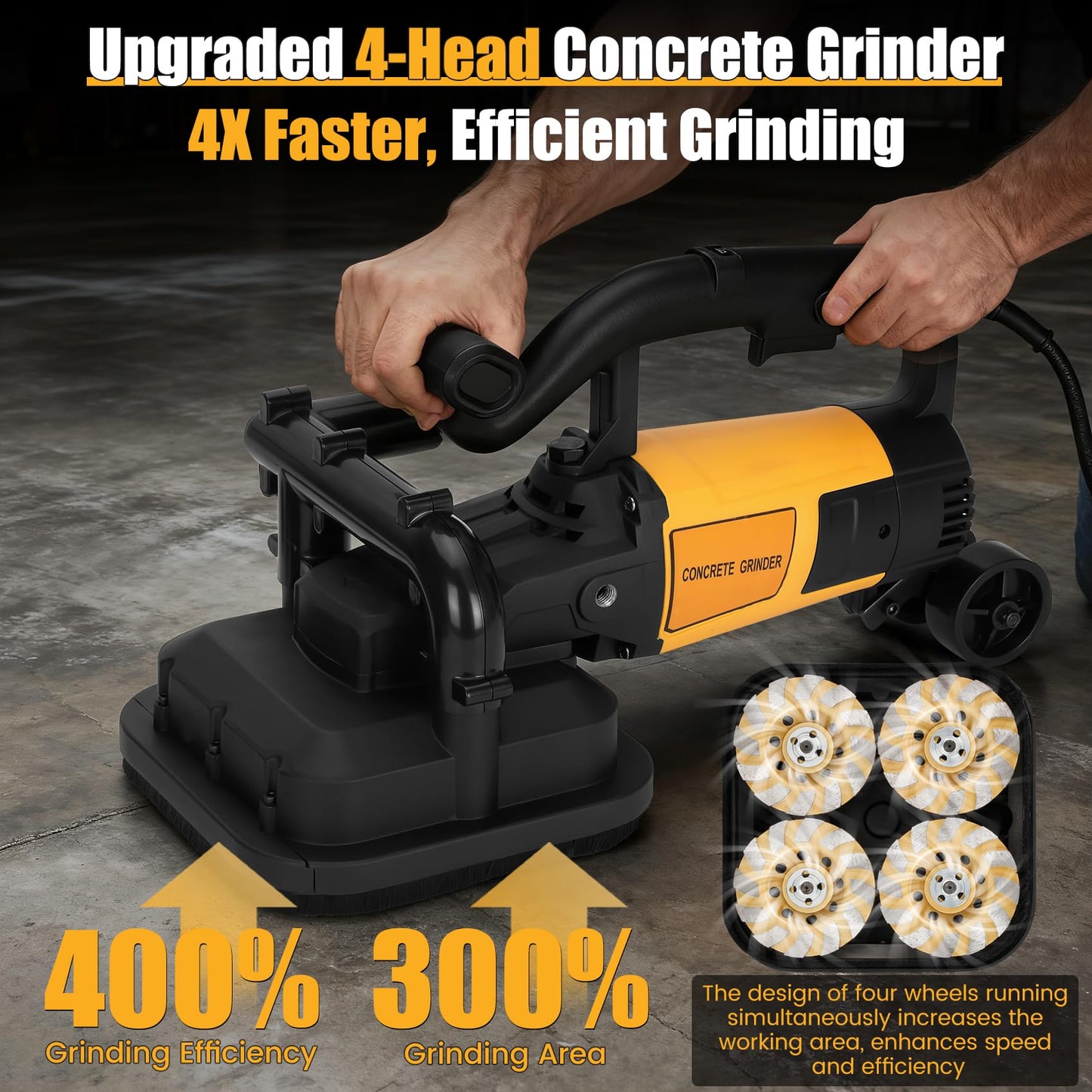 4-Head Concrete Grinding Machine, 3800W Copper Motor for Concrete Grinding