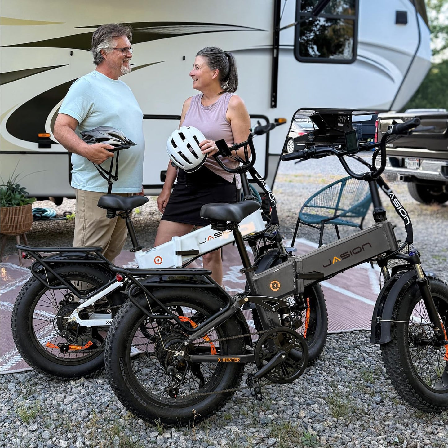 Jasion X-Hunter Foldable Electric Bike, 1400W Peak Motor, 30MPH Max Speed 70+ Miles, 48V 13AH Removable Battery, Full Suspension System, 20''*4.0 Fat Tire Ebike For Adults, 7-Speed Bicycle with Basket