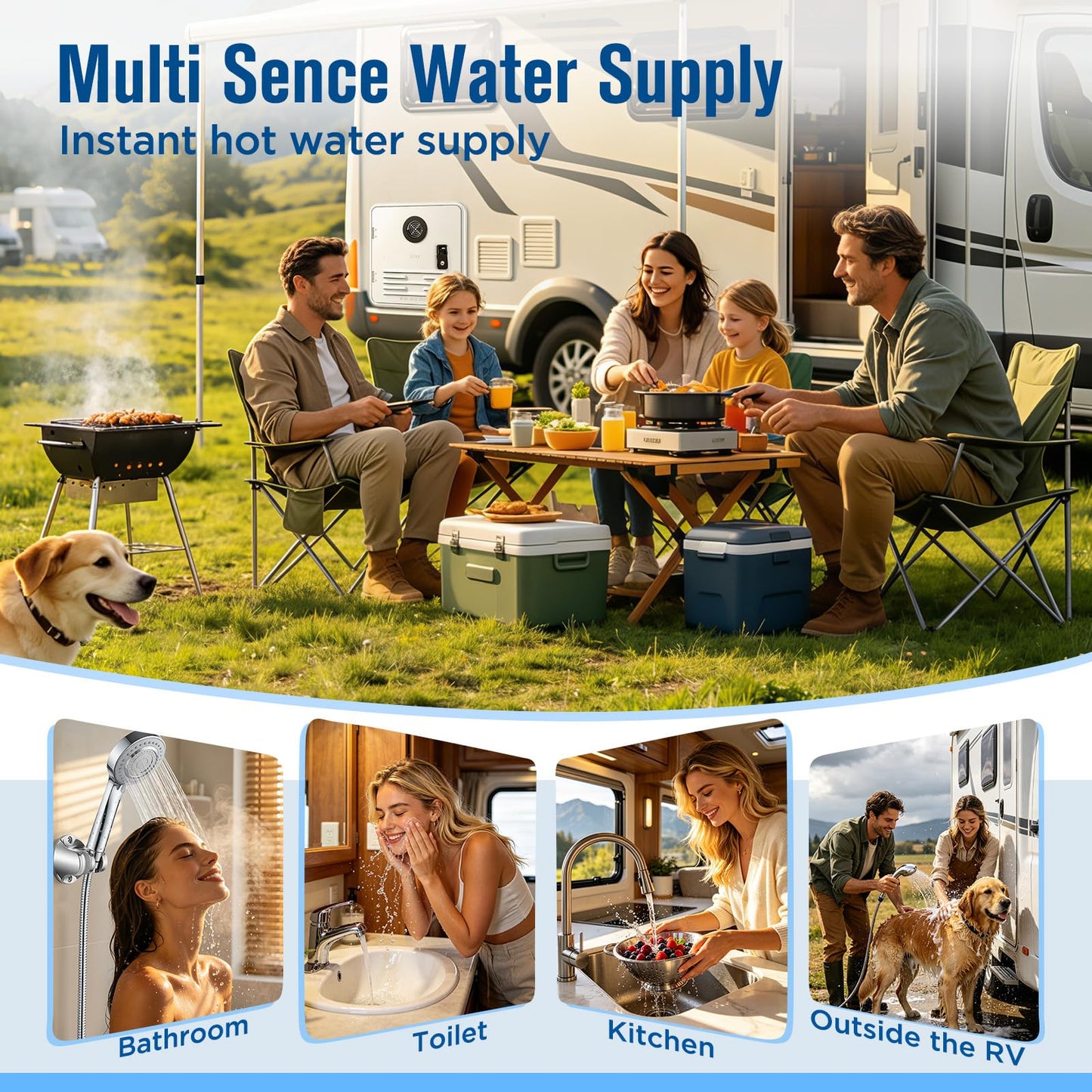 RV Tankless Water Heater, Silvbott 65000 BTU Propane Gas On Demand 12V RV Instant Hot Water Heater with Remote 15"x15" Door White High Altitude Compatible CSA Certified for All RV Camper Trailer