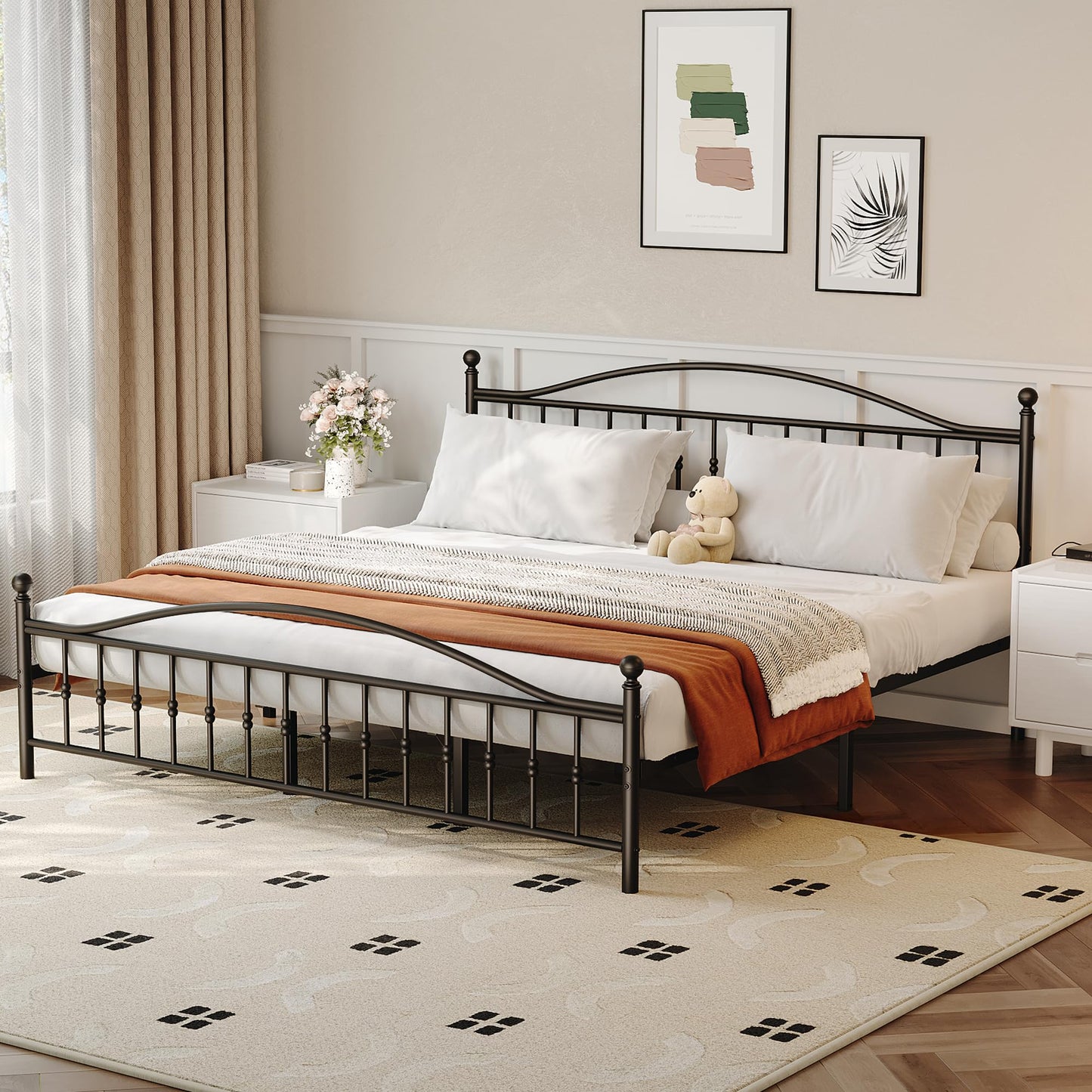 GAOMON King Size Metal Platform Bed Frame,Mattress Foundation with Victorian Style Wrought Iron-Art Headboard and Footboard,Under Bed Storage,Noise Free,No Box Spring Needed,Easy Assembly(Black)