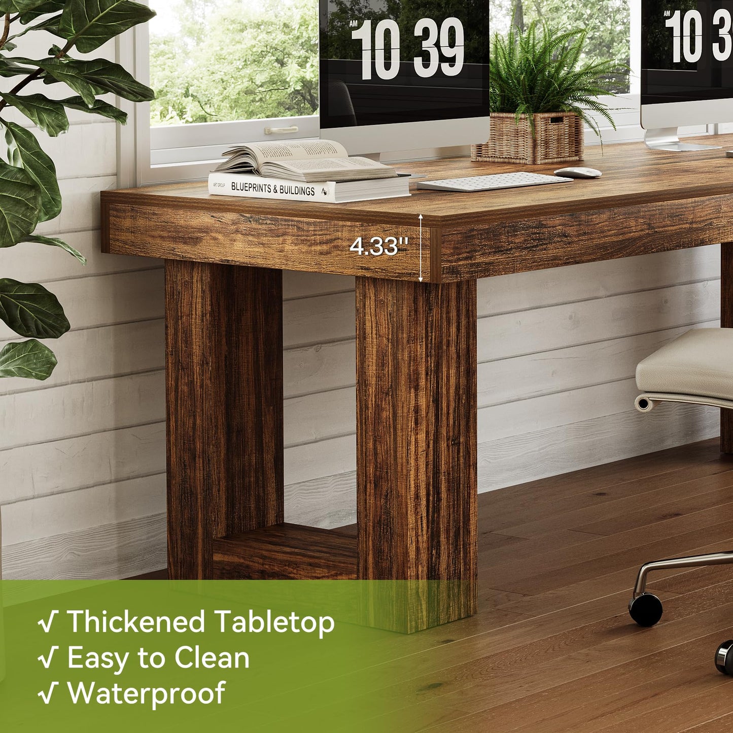 LITTLE TREE Computer Desk for 2 People, 86.6In Extra Long Two Person Desk, Rectangle Double Office Executive Desk, Simple Style Large Business Workstation for Home Office, Rustic Brown