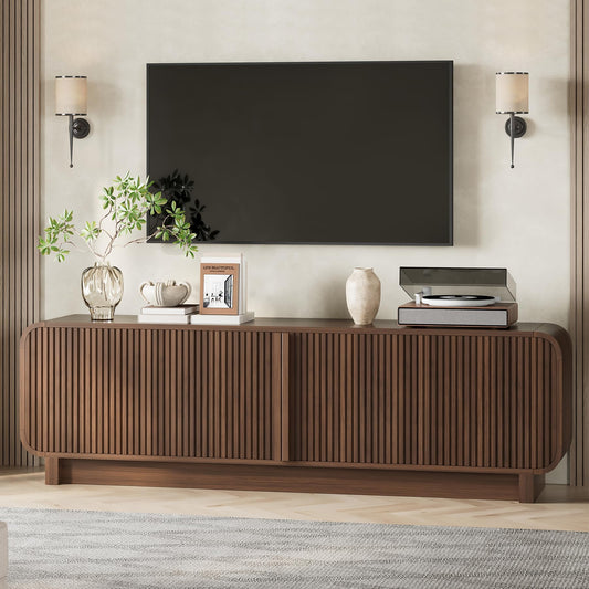 78.75" Fluted TV Stand with Storage Cabinets, Rounded Edge Entertainment Center, Mid-Century Media Console for Living Room Hallway, Walnut