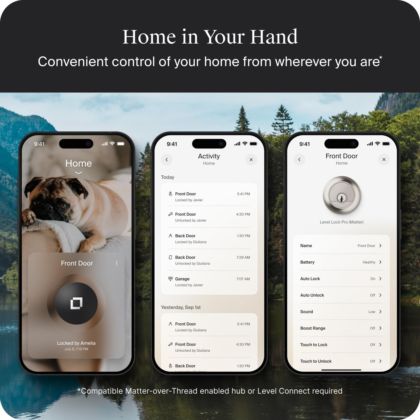 Level Lock Pro - World’s Smallest, Fastest, Innovative Smart Lock - Matter-Over-Thread Deadbolt Plus Apple Home Key - Keyless & Remote Access via Apple, Alexa, Google Home, SmartThings (Satin Nickel)