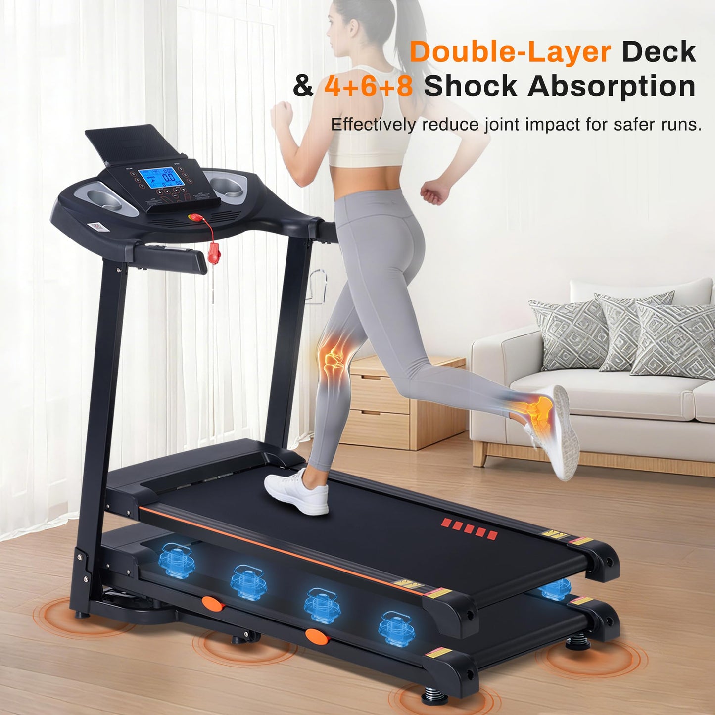 Treadmill for Home, 15-Level Auto Incline, 18" Wide Running Belt, 10 MPH