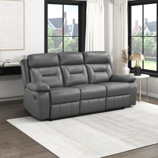 Lexicon Reclining Sofa for Living Room, Double Recliner RV Couch, Manual Wall Hugger Recliner, Home Theater Seating Leather Match Reclining Sofa with Pillow Top Armrests, 87''W Couch, Dark Grey