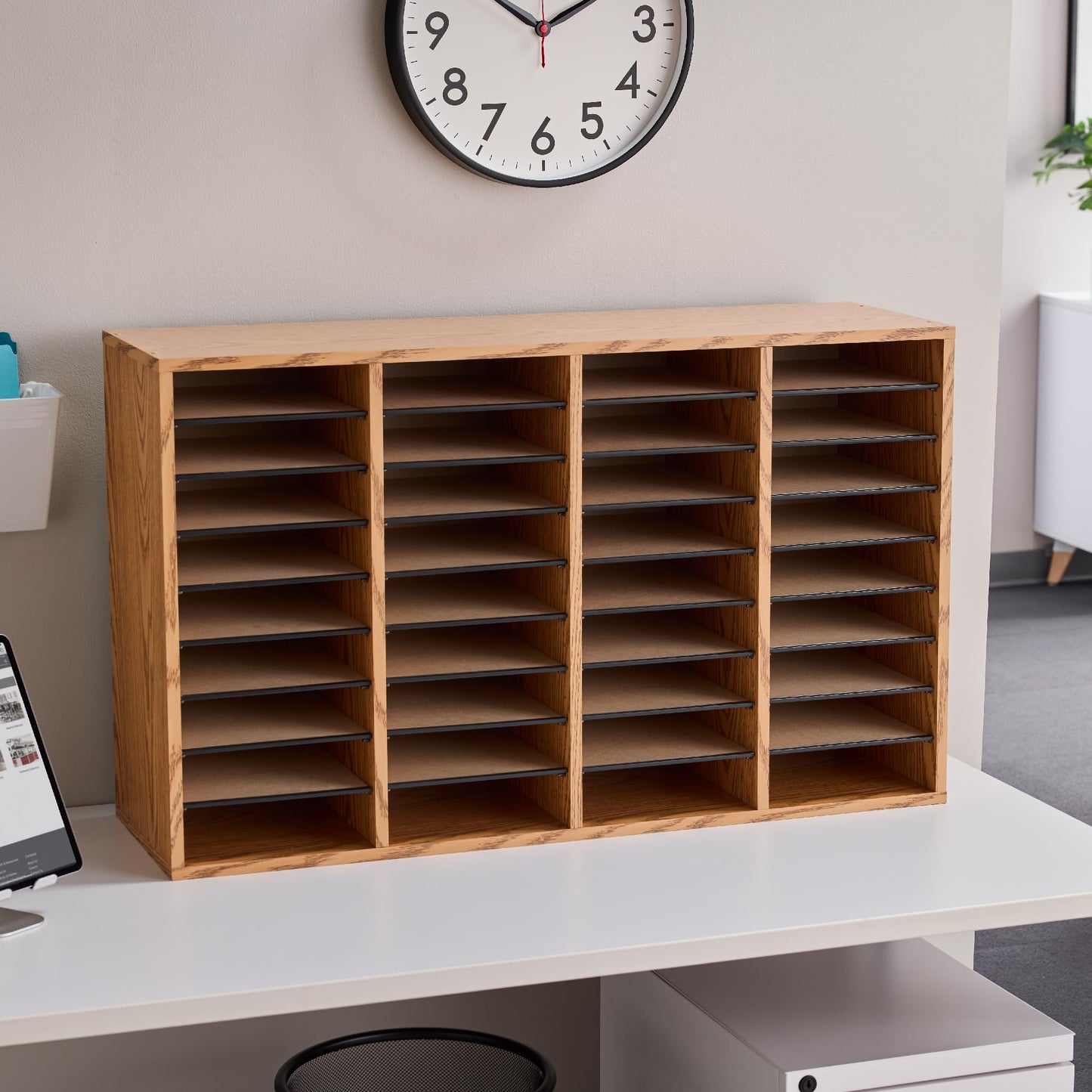 Safco Literature Organizer, 36 Compartments, Office and Classroom Mailbox with Adjustable Shelves, Wood Paper and Mail Sorter, Medium Oak