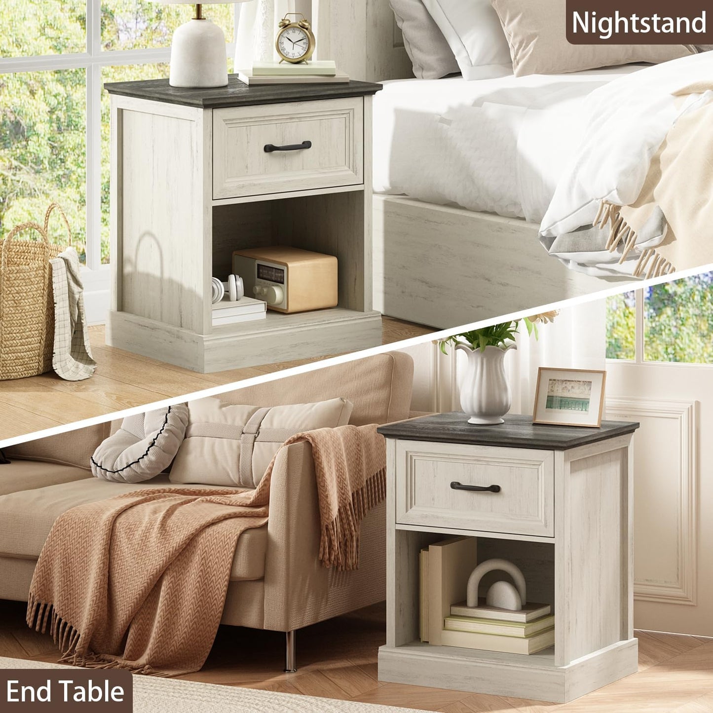 CARPETNAL Farmhouse Dresser and Nightstand Sets for Bedroom, 3 Pcs Bedroom Set, 7 Drawer Dresser & Nightstand Set of 2, Modern Wood Chest of Drawers for Bedroom, Living Room, Entryway, White