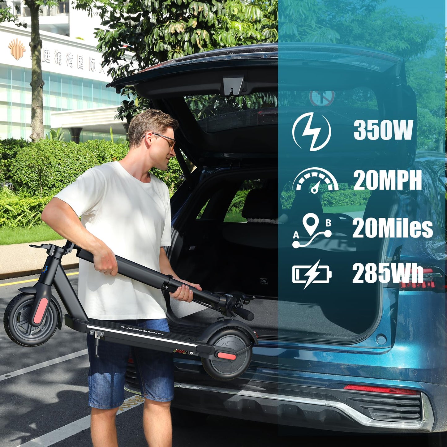 Caroma Adult Electric Scooter 350W, Max 20 Miles & 20 Mph, 9" Solid Tires Electric Scooters for Adults, Height Adjustable E Scooter, Foldable Commuting Scooter Electric, 265Lbs Load, Matte Blue
