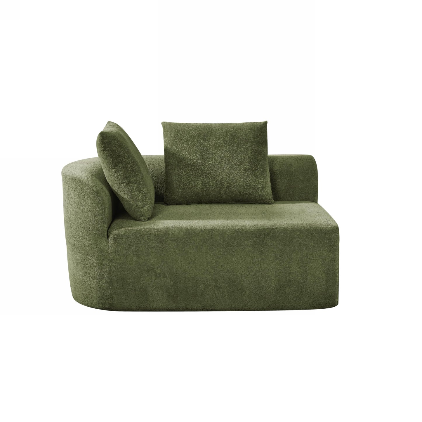 Merax 116" Curved Polyester Sectional Sofa, Modern Pearl Upholstery 3 Seat Cloud Couch with Chaise Lounge & 4 Pillows for Living Room, Green