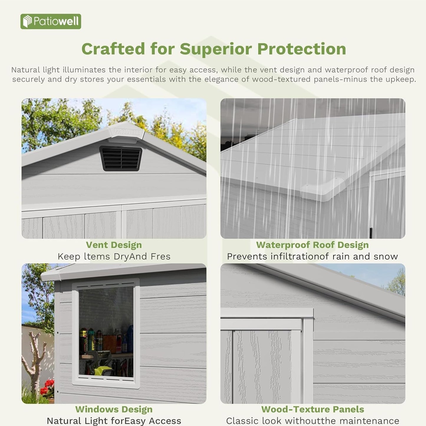 Patiowell 6X4 FT Plastic Outdoor Storage Shed with Floor, Resin Tool Sheds with Lockable Door and Window, Weather-Resistant Garden Shed, Easy Assembly for Backyard, Patio, Light Grey