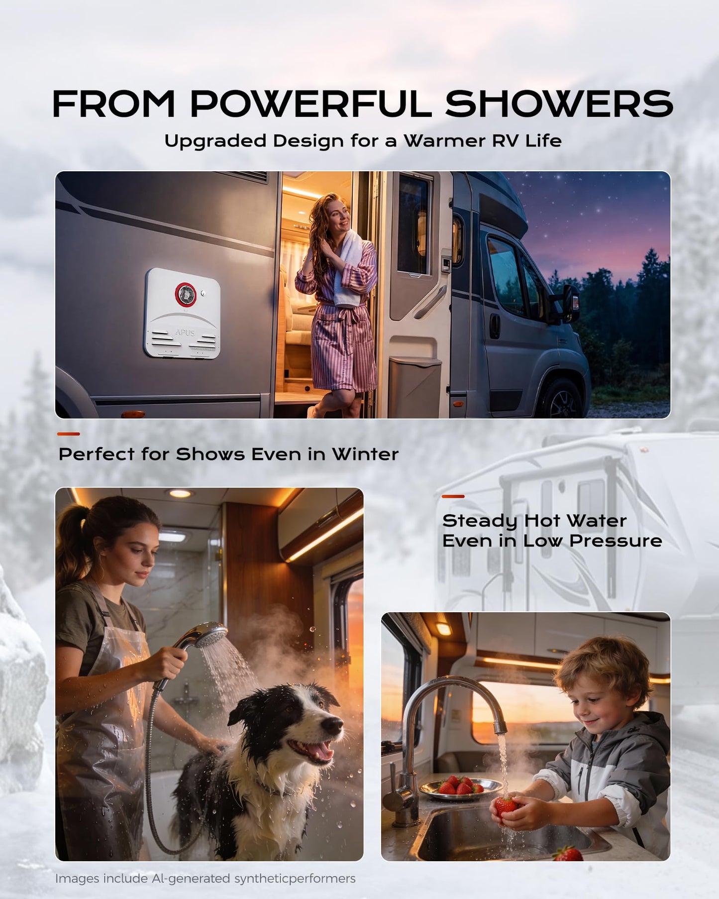 APUS RV Tankless Water Heater, 68,000 BTU Propane Gas On Demand Hot Water with White Door&Remote, 12V, 3.9 GPM, High Altitude Ready, CSA Certified, Compatible with All RVs,Ideal for RV Family & Camper