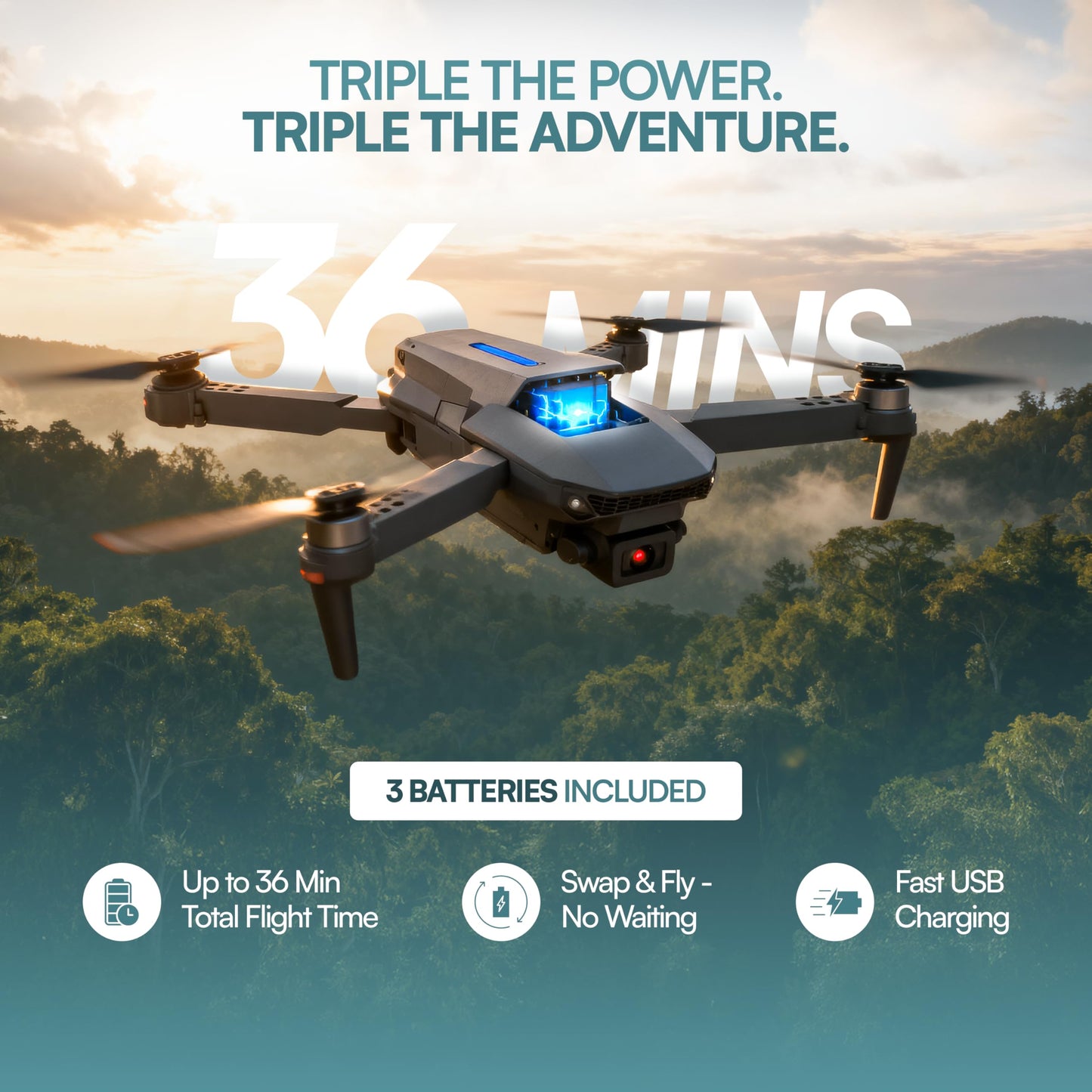 Falcon X 4K Drone with Built-In Screen Remote, Foldable FPV Quadcopter with Wide-Angle Camera, Carrying Case & 3 Batteries – Easy-to-Fly Drone for Beginners