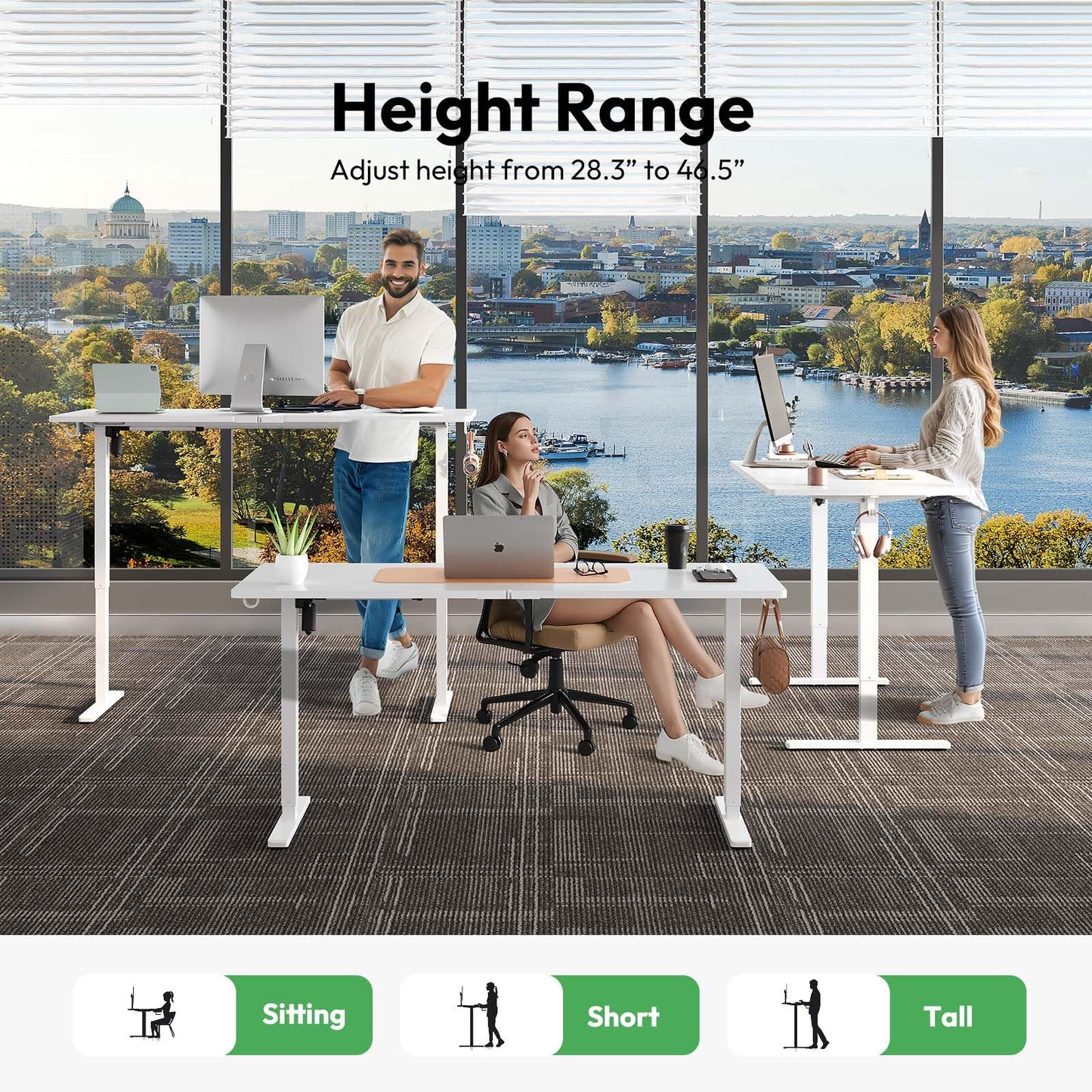 Gamork Electric Standing Desk with Keyboard Tray,55x24 inches Adjustable Height Stand Up Desk,3 Preset Heights,Equipped with Hooks,Raising Desks for Home Office and Computer Workstation,White