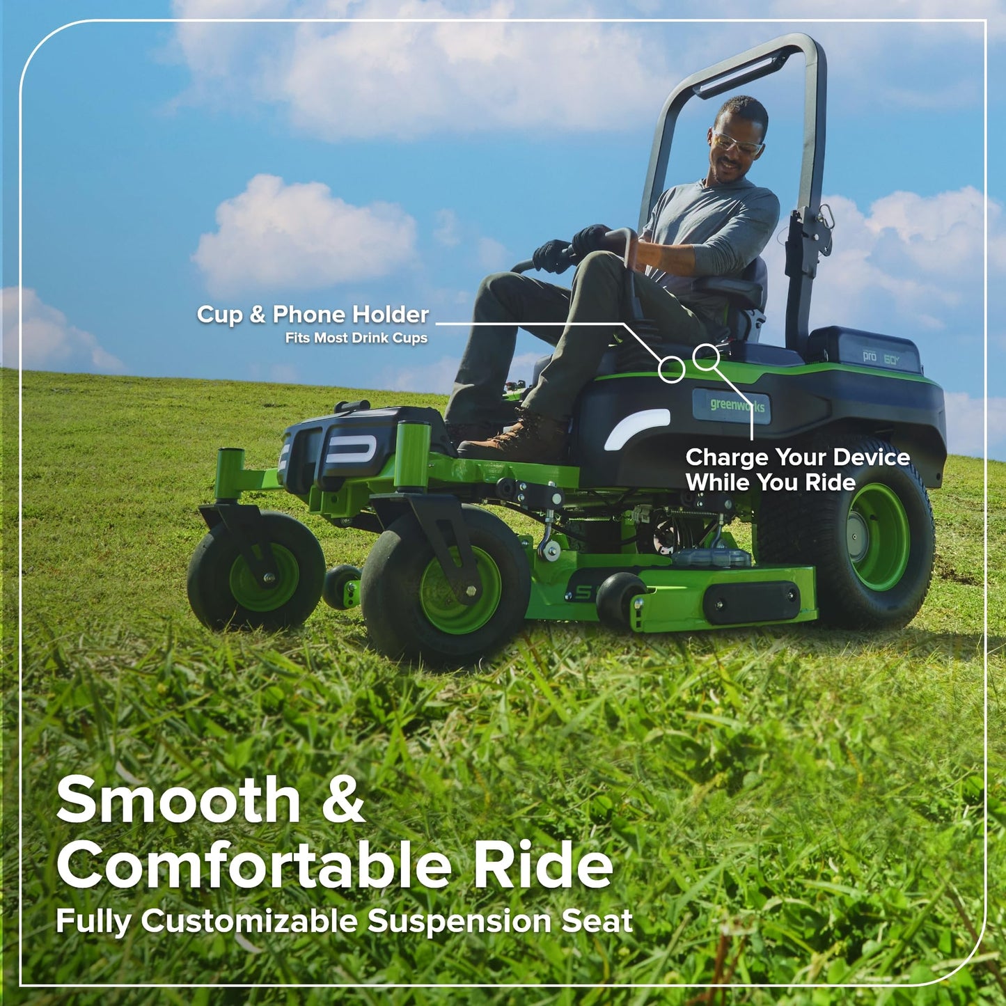 Greenworks 60V 54" MaximusZ Zero Turn Riding Lawn Mower, (2) 20.0Ah + (4) 8.0Ah Batteries and 1.5kW Fast Charger