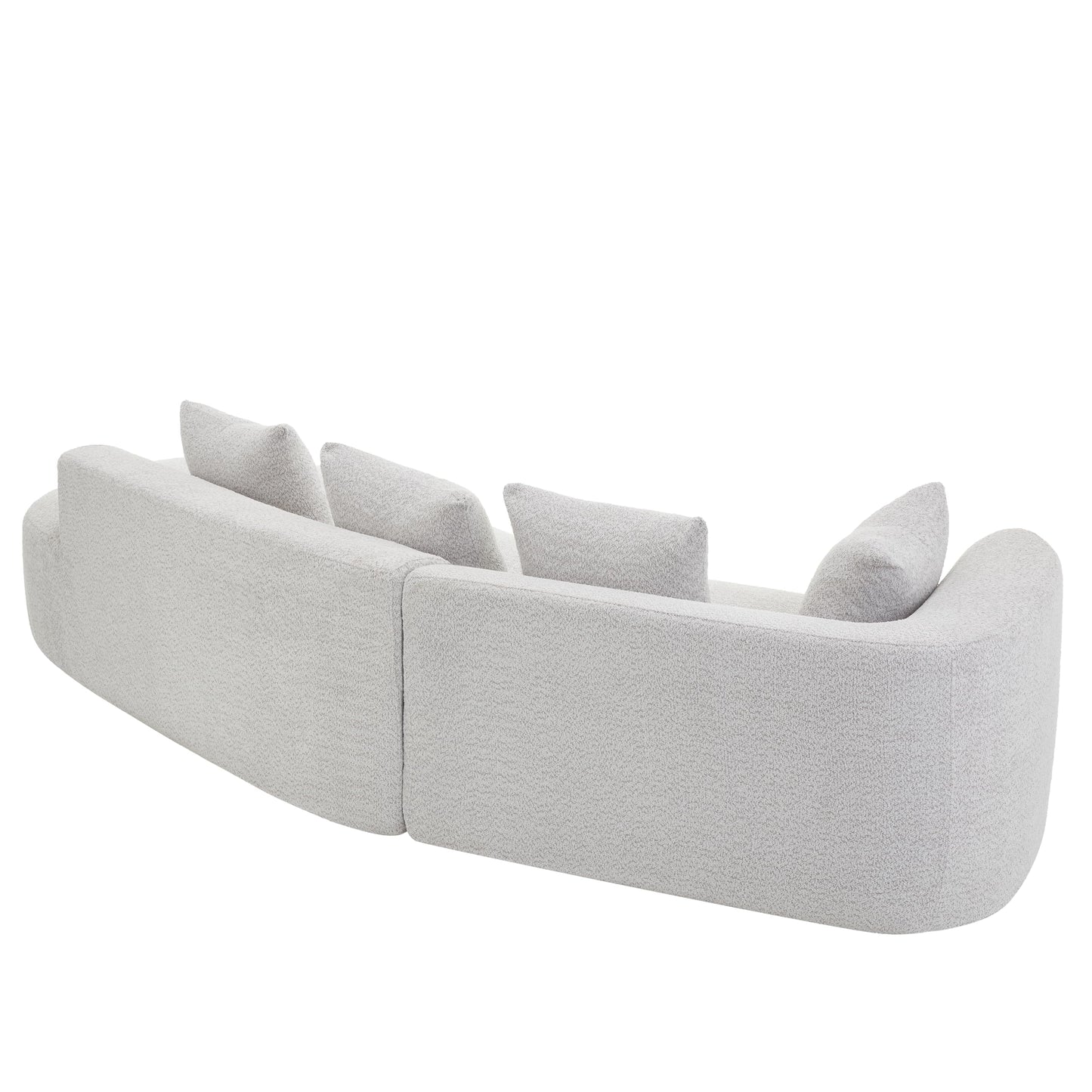 Merax 116" Curved Polyester Sectional Sofa, Modern Pearl Upholstery 3 Seat Cloud Couch with Chaise Lounge & 4 Pillows for Living Room, White+Gray