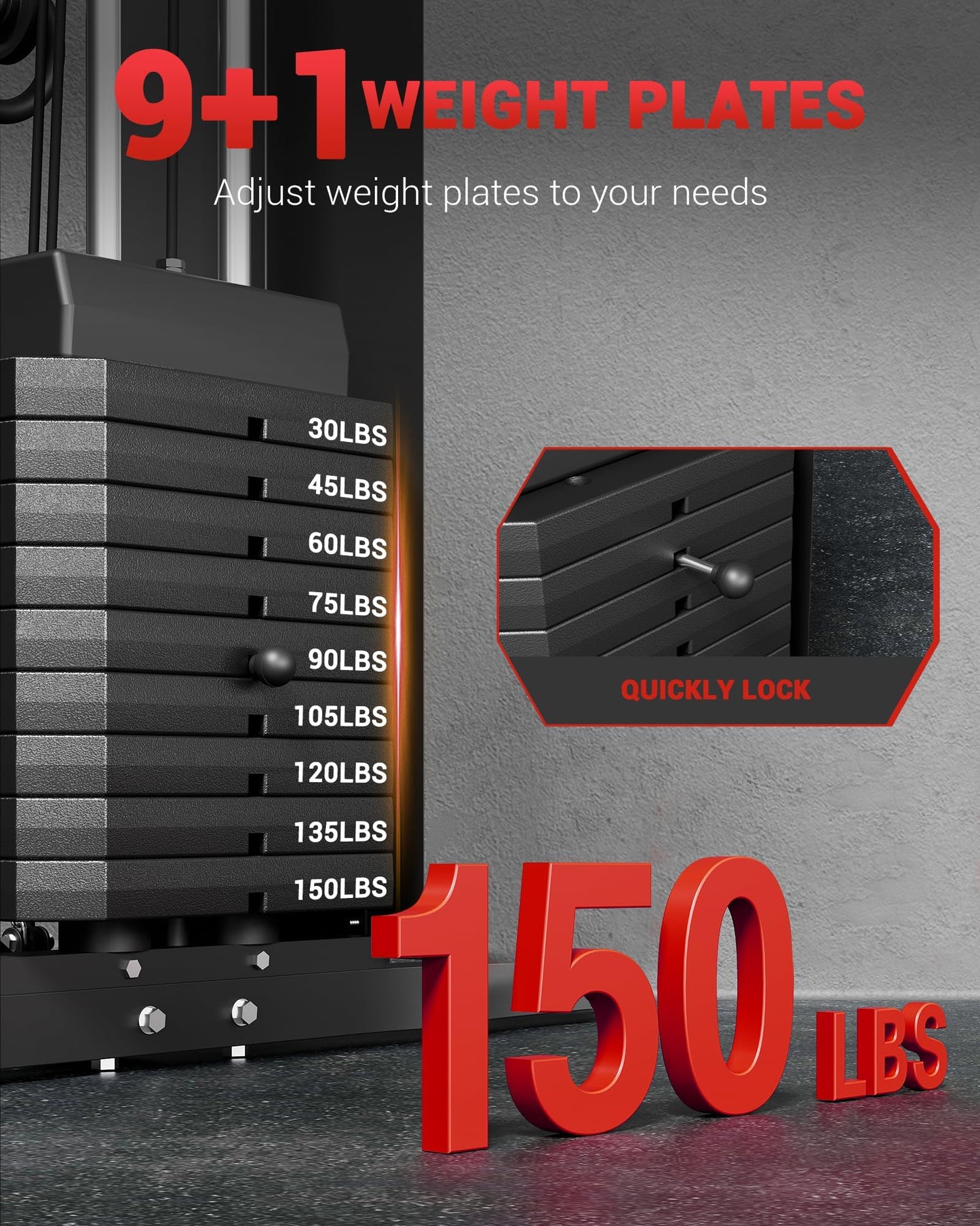 Multifunctional Home Gym Equipment, Workout Station with 150LBS Weight Stack, Home Gym Machine with Pulley System for Full Body Training