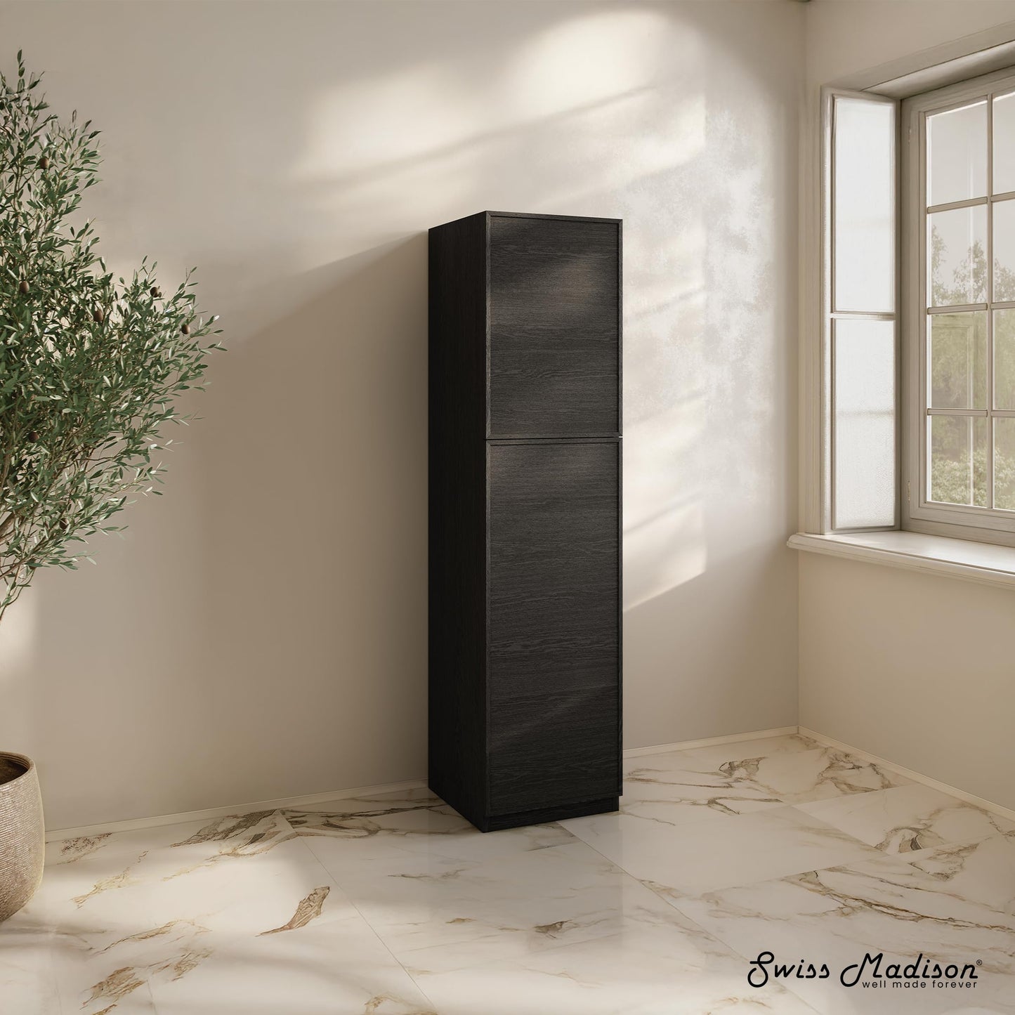 Swiss Madison St. Tropez 15 x 15 x 60 Freestanding Linen Cabinet in Black Oak