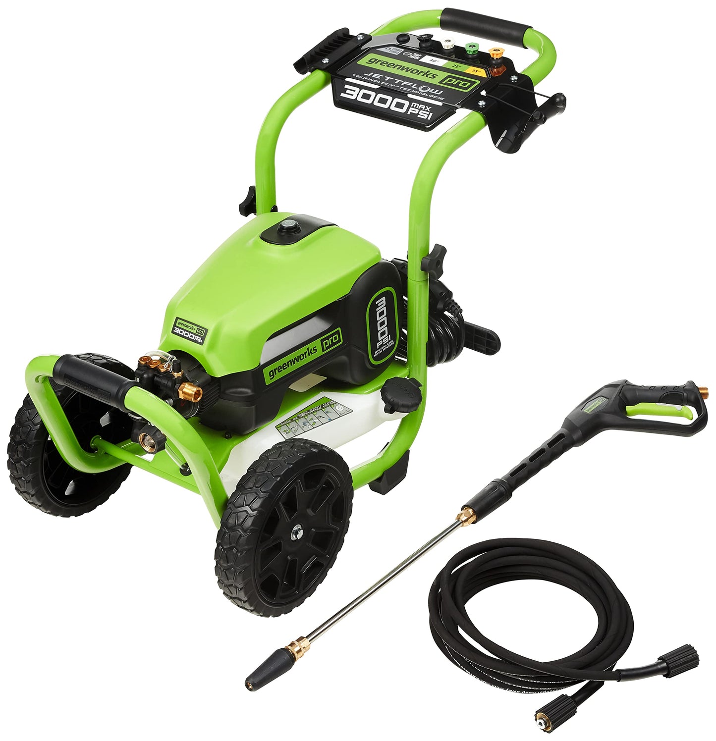 Greenworks 3000 PSI (2.0 GPM Max) Brushless Electric Pressure Washer (15°, 25°, 40°, Soap, and Turbo Nozzle) For Use On Decks, Fences, Driveways, Sidewalks, Siding & More. Heavy-Duty