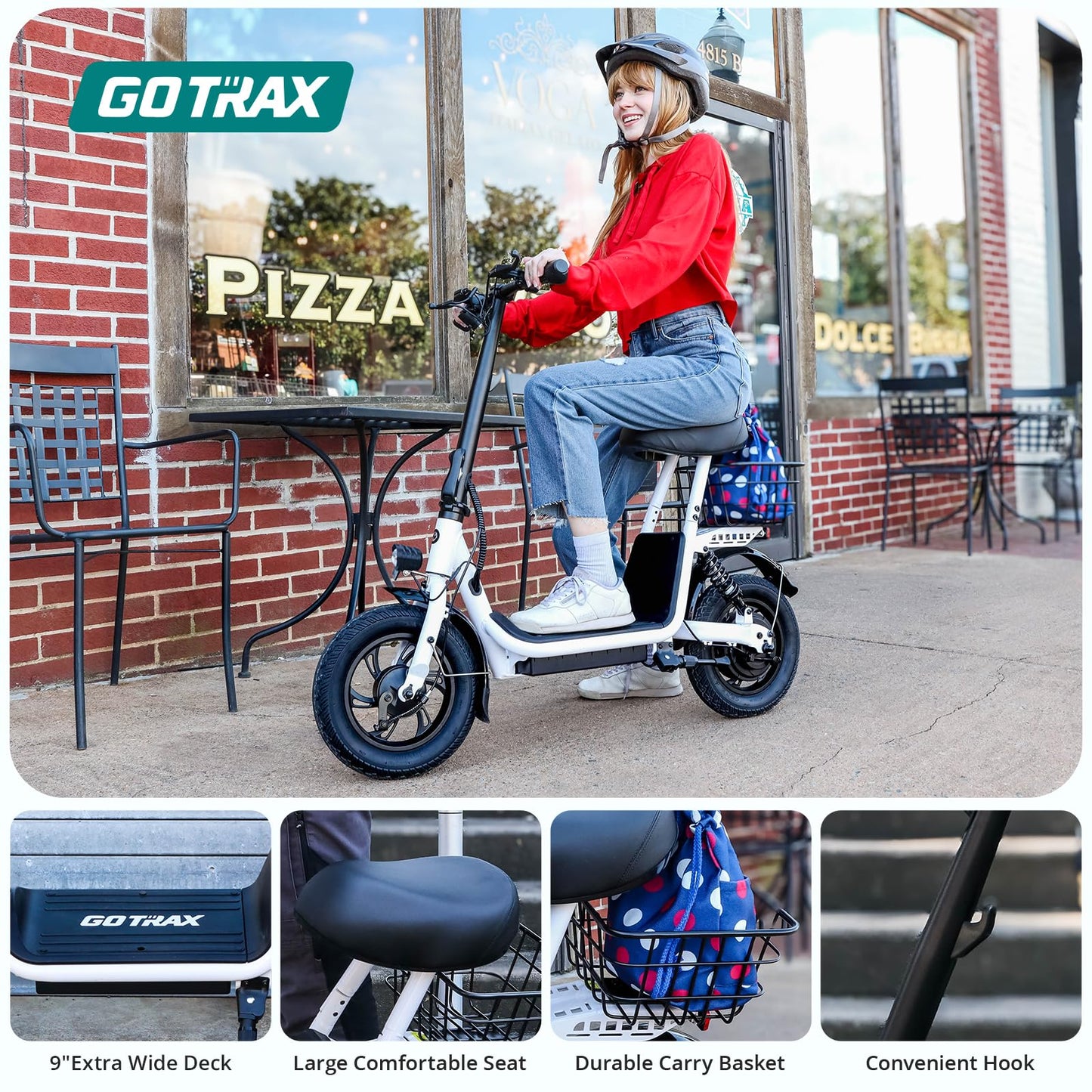 Gotrax A5 Electric Scooter w/Seat for Adults, 12" Pneumatic Tire, Max 15.5 Miles&15.5 Mph Power by 400W Motor, Dual Rear Shock Absorber&Dual Brake, Comfortable Wider Seat&Carry Basket& Hook, Black