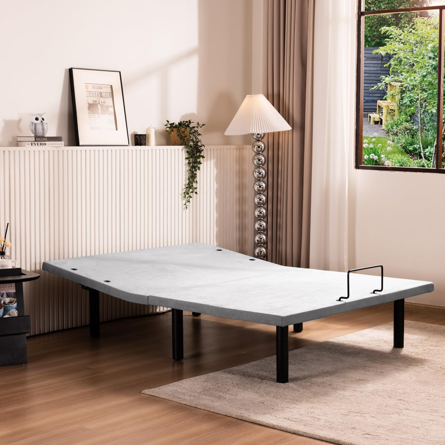 Fromann Adjustable Electric Full Bed Base Frame with Massage, USB Type-C Ports, Zero Gravity, Under Bed Led Lighting and Three Leg Height (Grey)
