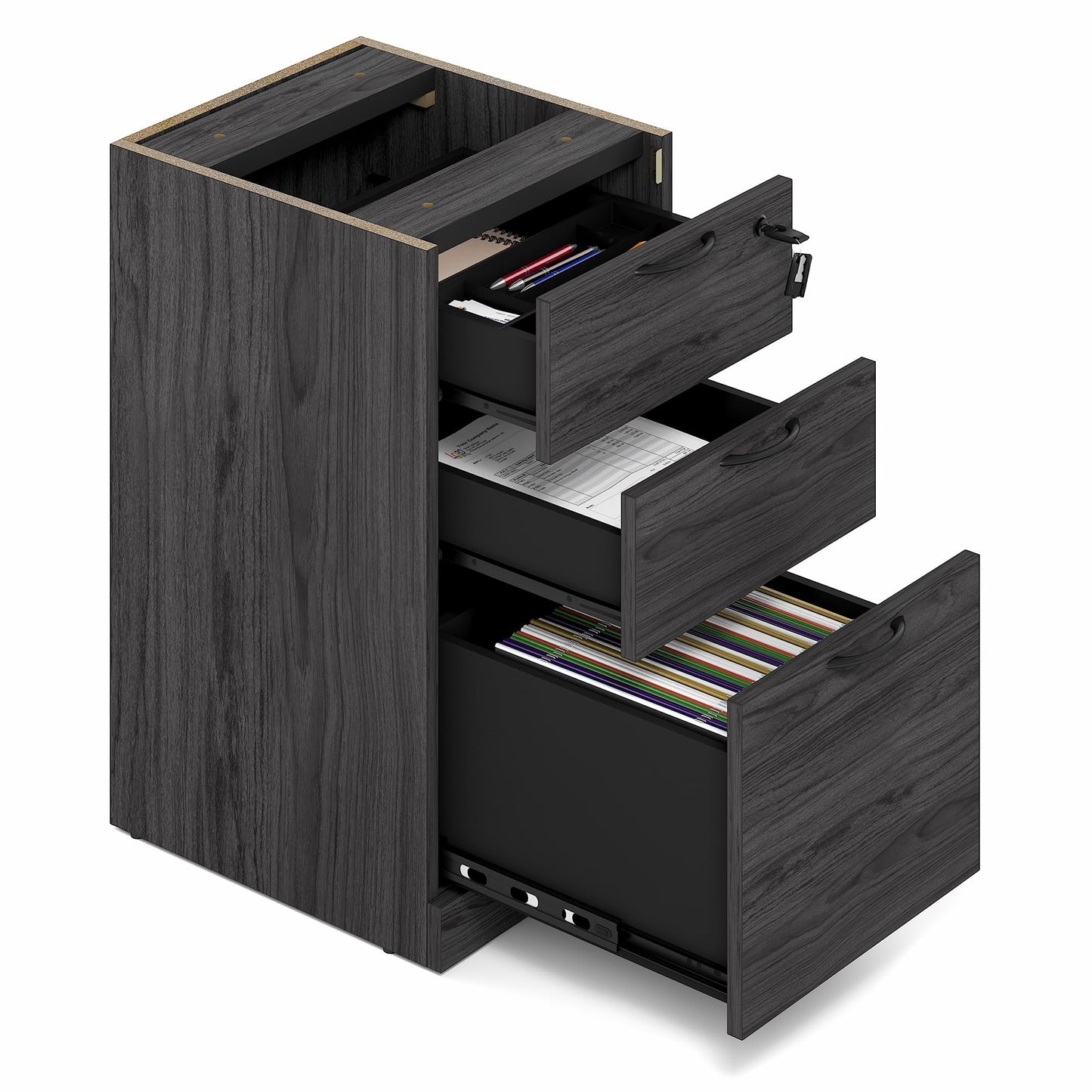 Furinno Roger 60 Inch Executive Desk with File Cabinet, Home Office Desk with 3-Drawer Fixed Pedestal Filing Cabinet, Desk Cord Grommet, for Home Office, Antique Grey