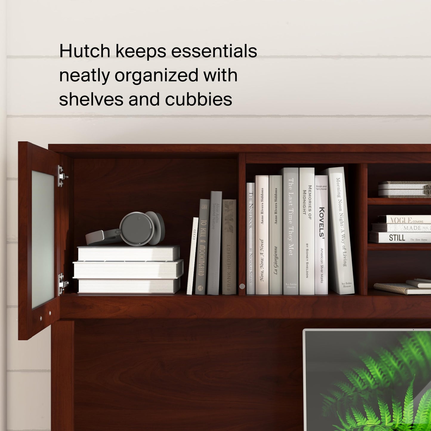 Bush Home 72-Inch L-Shaped Sit to Stand Desk with Hutch, Adjustable Height Standing Corner Computer Desk with Drawers, Shelves and Storage Cabinet, Home Office, Somerset Collection, Hansen Cherry