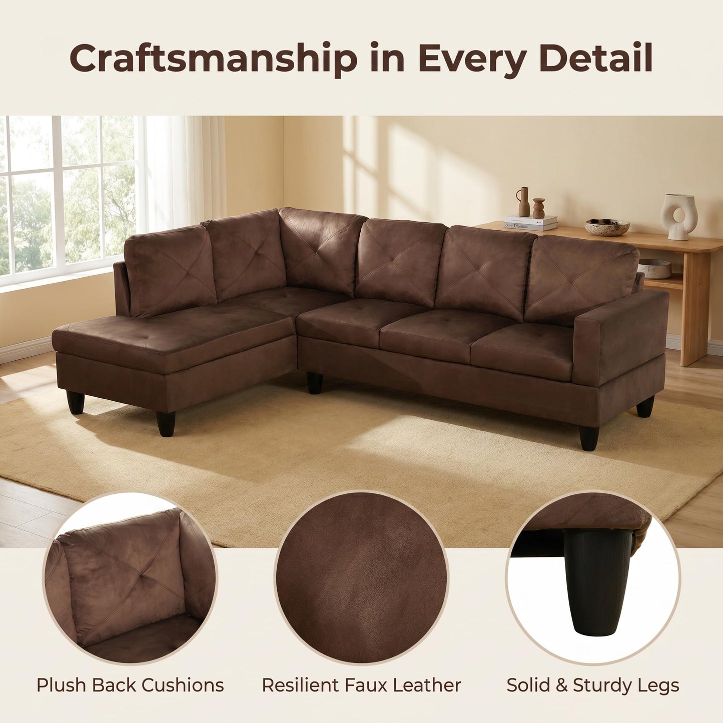 NicBex 97" L Shaped Couch Sectional Couches for Living Room, 2-Piece Modular Sofa with Movable Chaise & Deep Seat for Apartment, Bedroom, Office, Brown