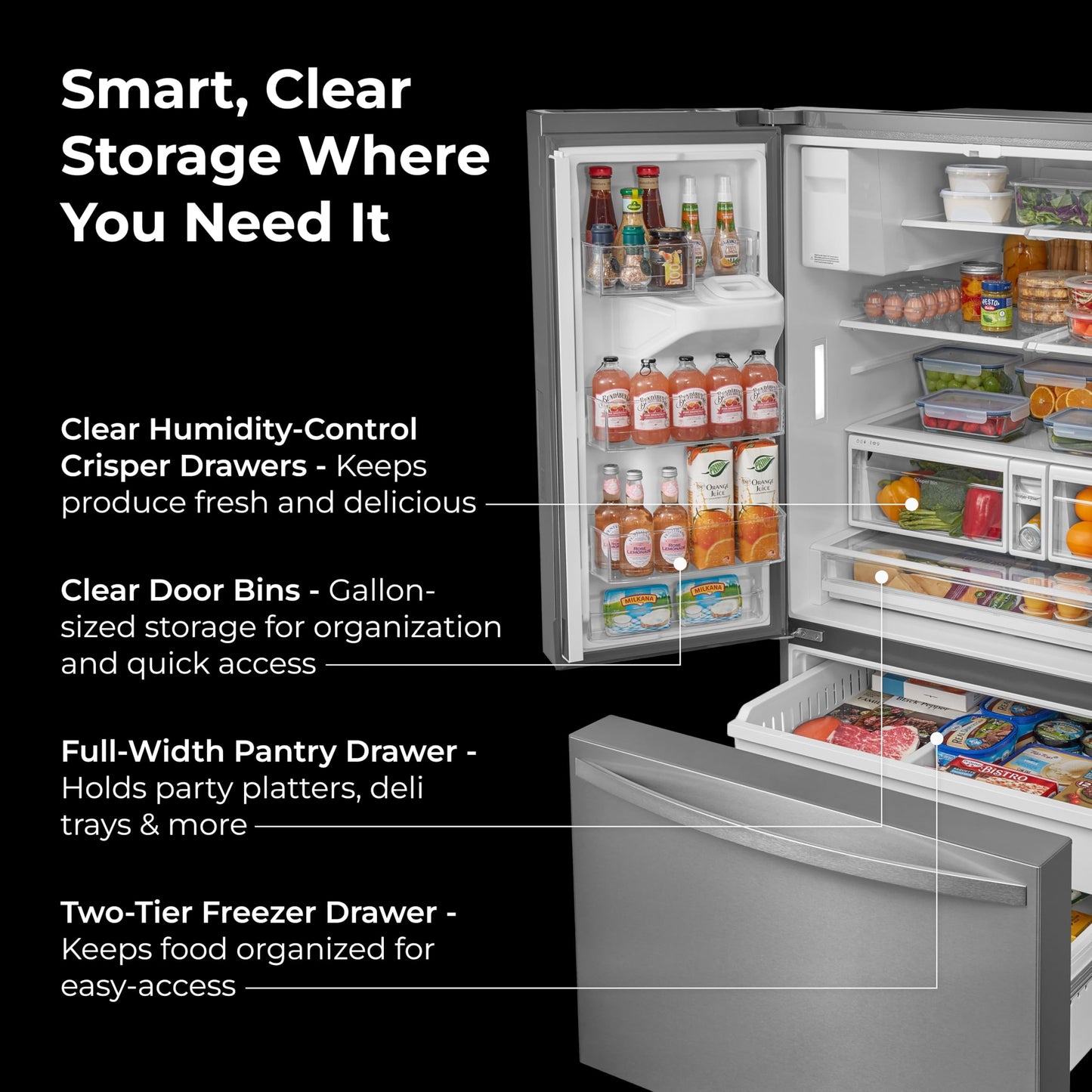 Kenmore 36" French Door Refrigerator with Freezer - Accela Chill, Adjustable Shelving, Dual Evaporator, ENERGY STAR Certified, 28.6 cu. ft. Capacity - Fingerprint Resistant Stainless Steel