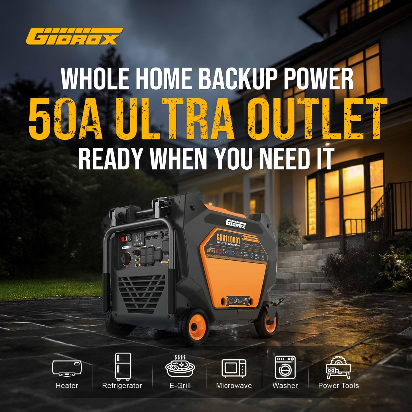 11000W Tri-Fuel Inverter Generator for Home Backup - Super Quiet with ATS Ready, Remote Start, CO Sensor, ECO Mode, 50A Outlets, Low THD, Gas, Propane & Natural Gas Powered (Black)