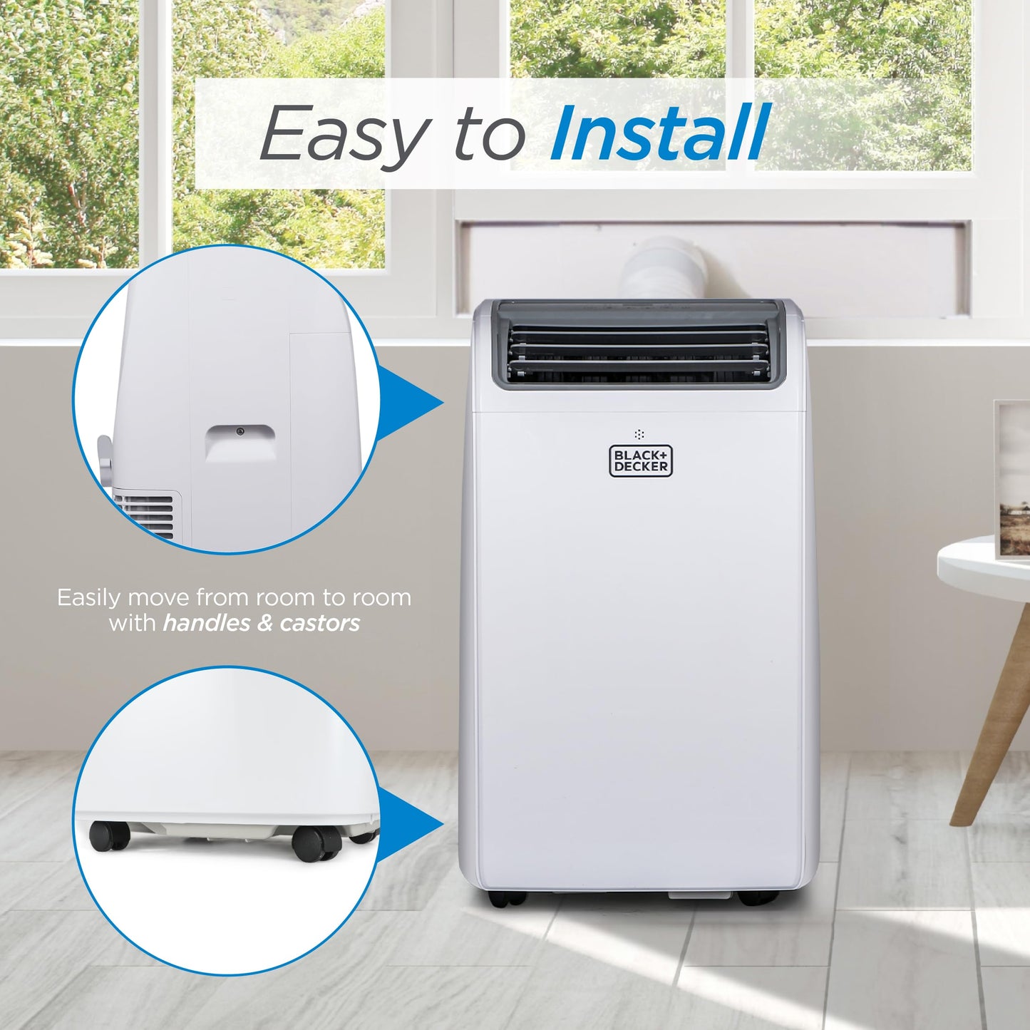 BLACK+DECKER Portable Air Conditioner,14,000 BTU Cooling, 12,000 BTU Heating for Rooms up to 700 Sq. Ft., Smart AC Unit with Follow Me Remote, BPACT14HWT, White