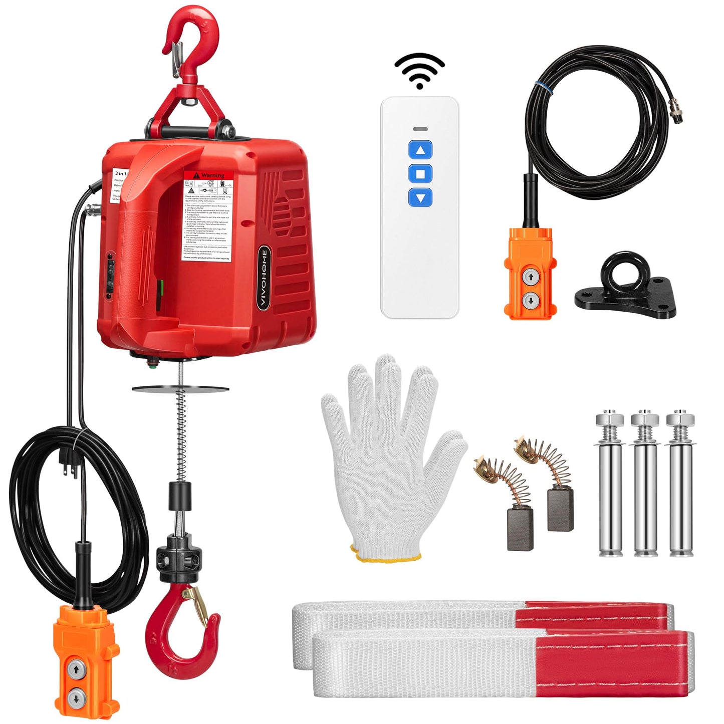 VIVOHOME 3-in-1 Electric Hoist Winch 1540lbs, 40ft Lifting Height for Towing