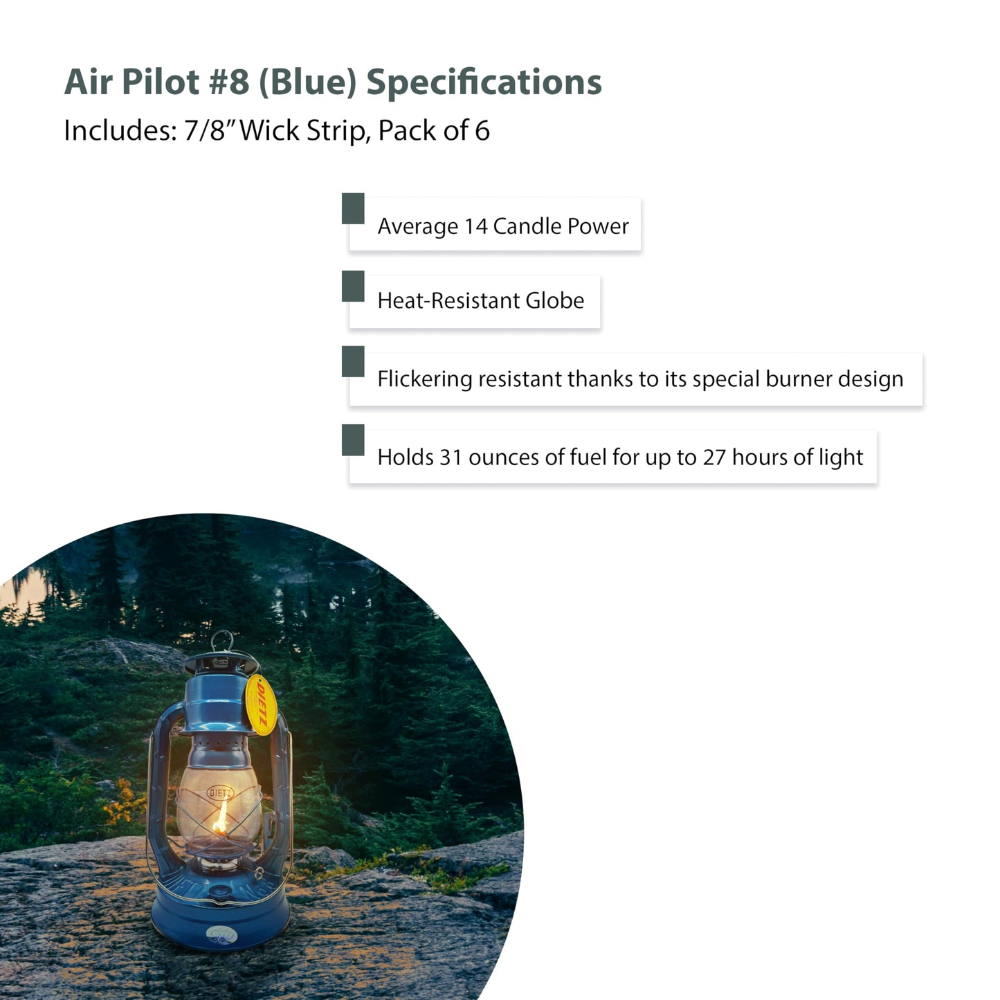 LIGHT OF MINE Dietz #08 Air Pilot Blue Oil Lantern, Multicolor, Metal, Model LOM-LAMP-8, with 7/8in Replacement Wick Strips