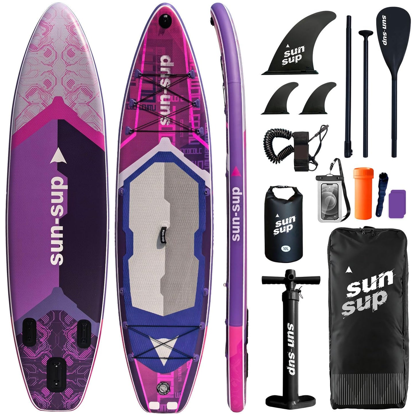 SUN-SUP 11' Inflatable Stand Up Paddle Board with Premium SUP Accessories, Wide Stable Non-Slip Deck