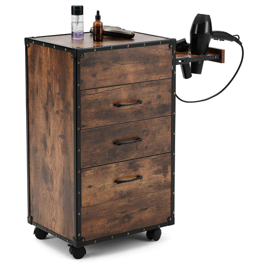 Artist hand Salon Trolley Cart with Wheels Barber Station with Drawers,Power Outlets,Hair Dryer Holders, Hair Stylist Equipment Storage Cabinet for Barbershop Spa Studio