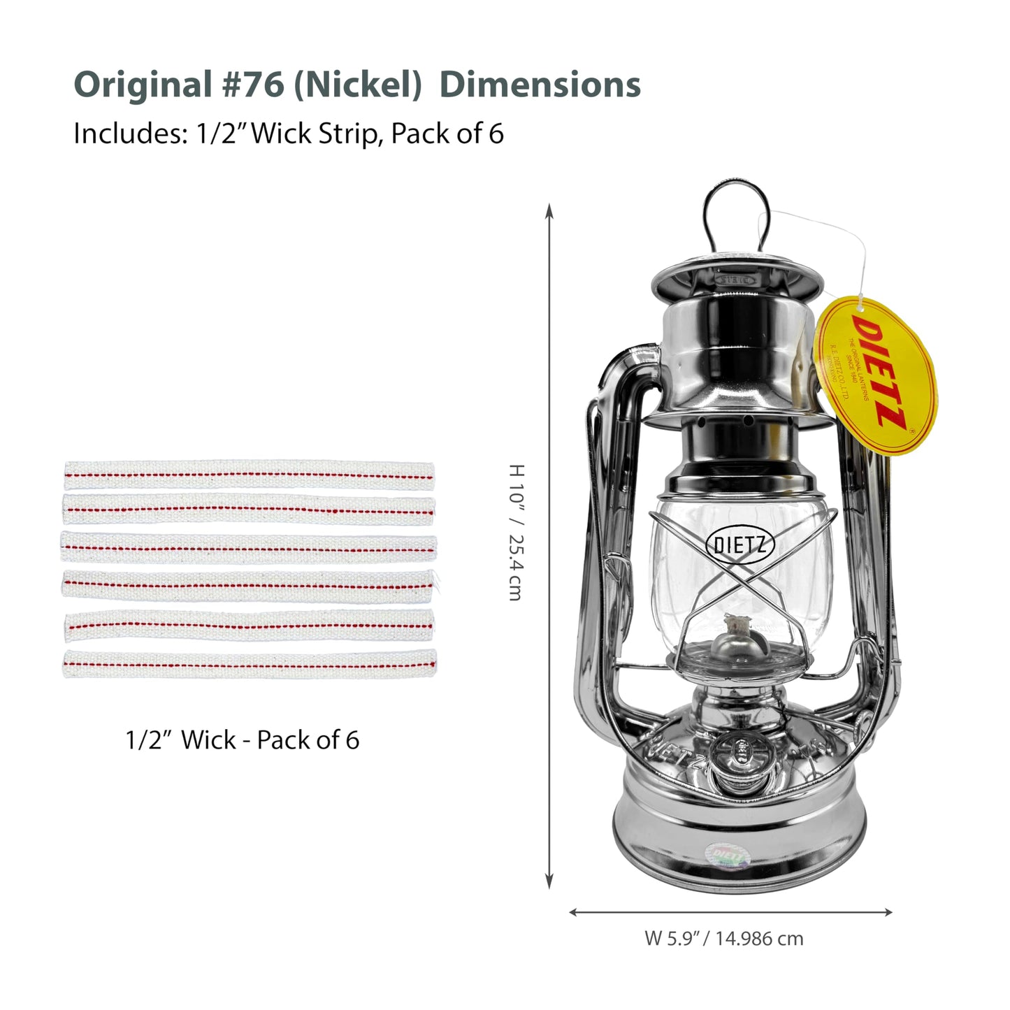 LIGHT OF MINE Dietz #76 Nickel Oil Lantern with Replacement Wick Strips, Multicolor