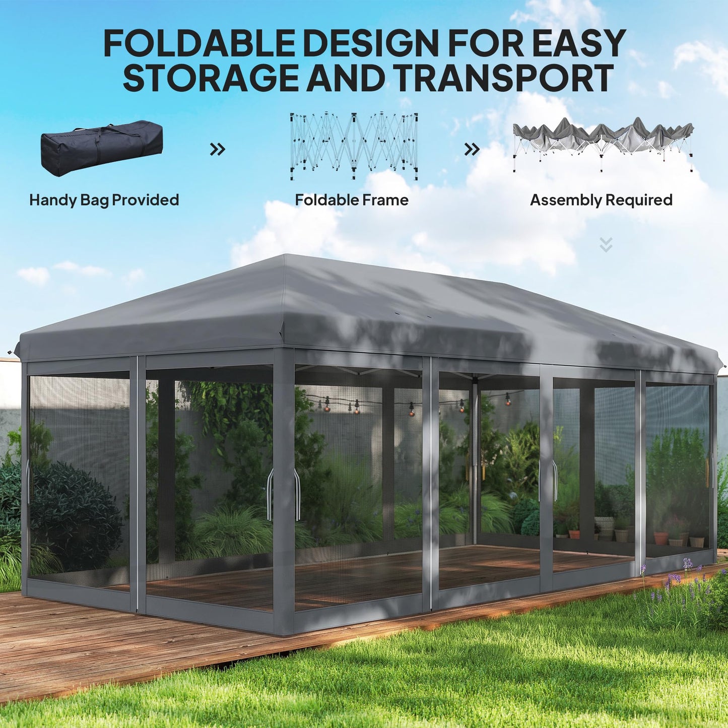 Outsunny 10' x 20' Pop Up Canopy Tent with Netting, Heavy Duty Instant Sun Shelter, Large Tents for Parties with Carry Bag for Outdoor, Garden, Patio, Gray