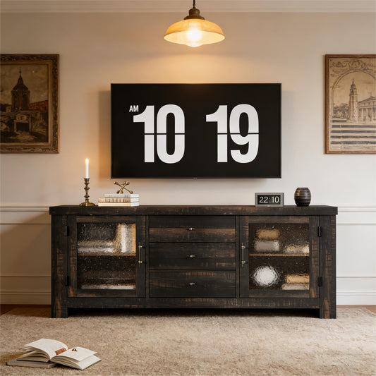 MilleLoom 54.4" Kitchen Buffet Sideboard Cabinet with 2 Glass Doors & 3 Drawers, Accent Storage Cabinet & Coffee Bar Table for Living Room Dining Room