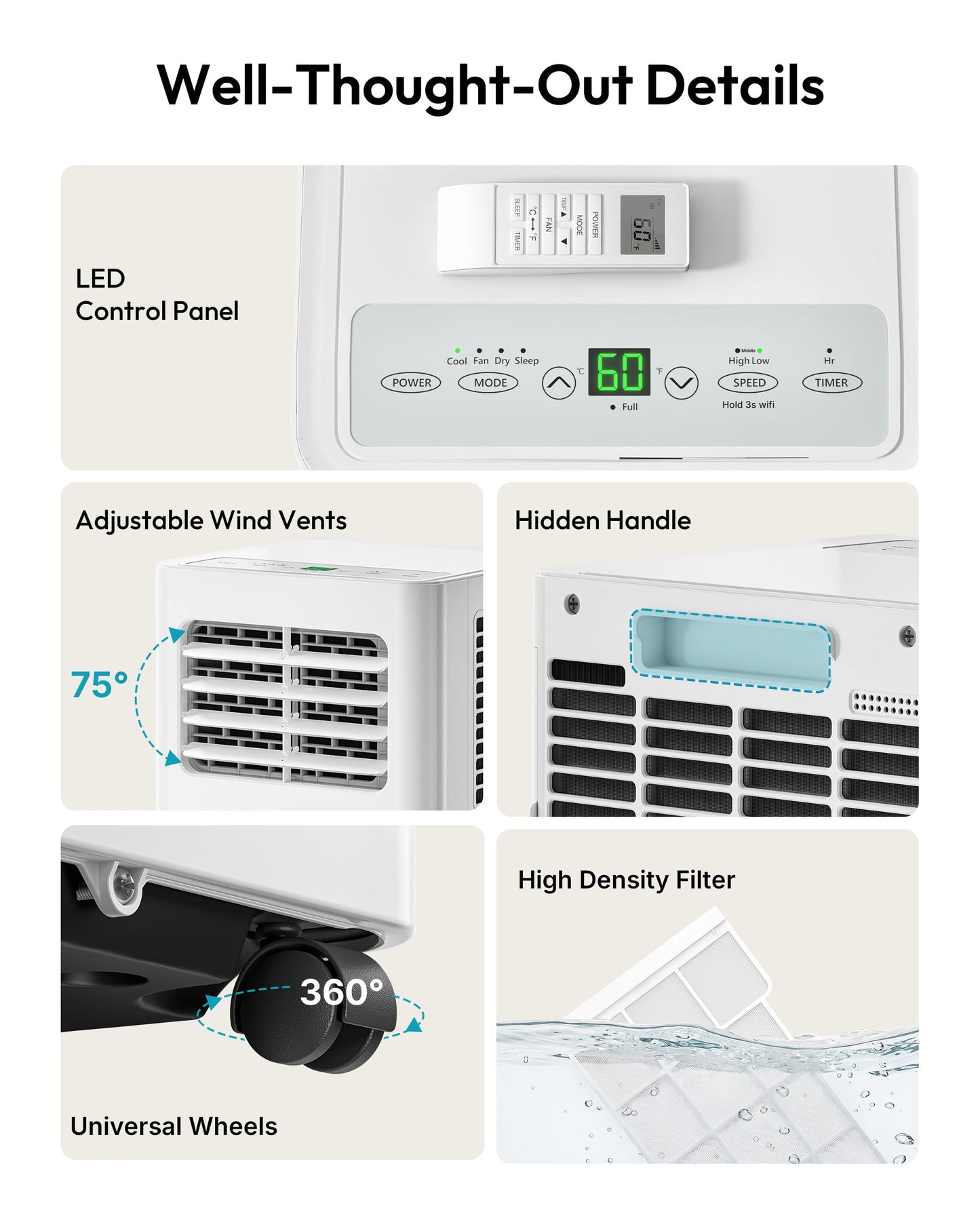 EUHOMY 8,000 BTU Portable Air Conditioners, 4-in-1 Air Conditioner Portable Up to 350 Sq.Ft., Portable AC Unit with Cool, Fan, Dehumidifier, Sleep, 24H Timer, Remote & Installation Kit, for Bedroom