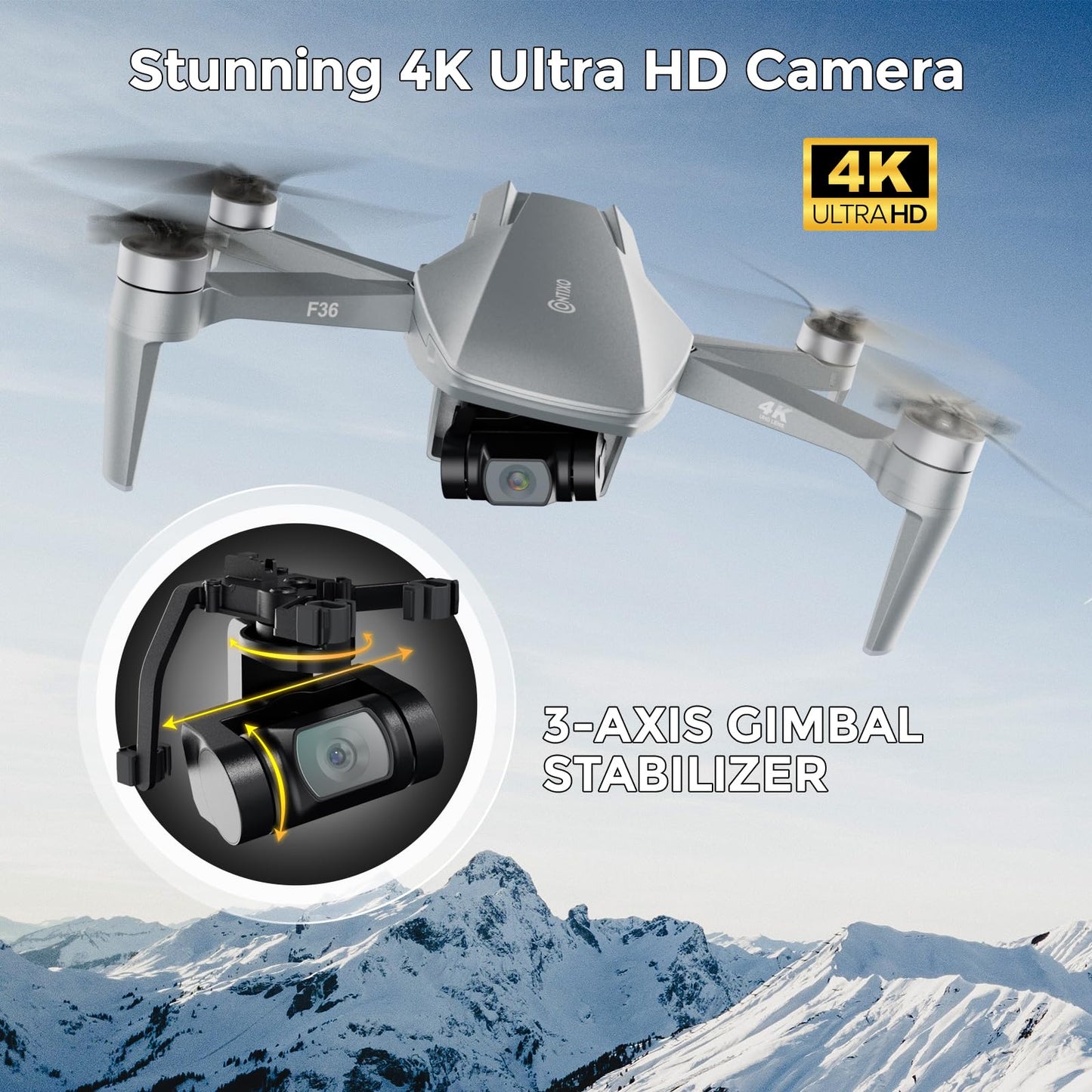 Contixo F36 GPS Drone with 4K Camera, 3-Axis Gimbal Stabilizer, 2 Miles Long Range, 25 Min Flight, Optical Flow, Brushless Motors, Follow Me, One Key Return FPV Drones, No FAA Registration Needed