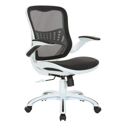 OSP Home Furnishings Riley Ventilated Manager's Office Desk Chair with Breathable Mesh Seat and Back, White Base with Black