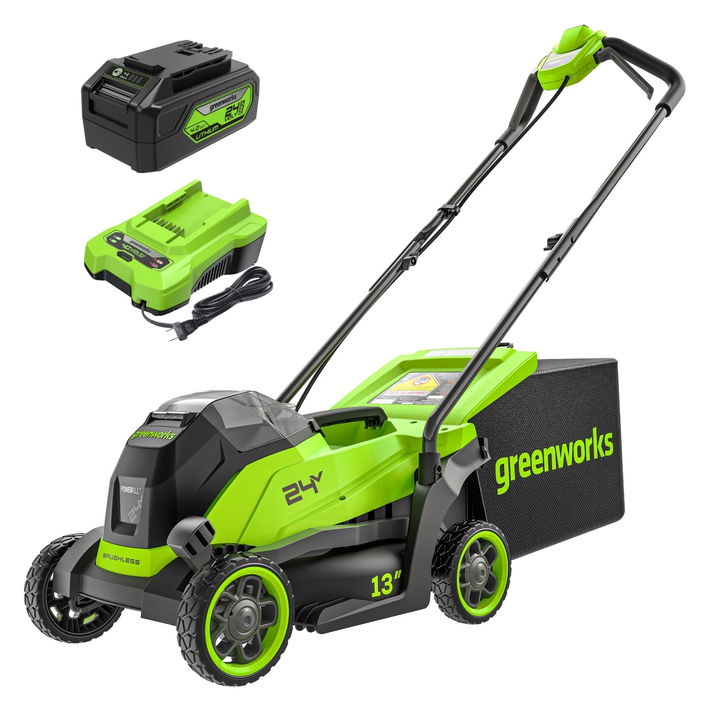 Greenworks 24V 13" Brushless (Push) Cordless Lawn Mower, 4.0Ah Battery and Charger