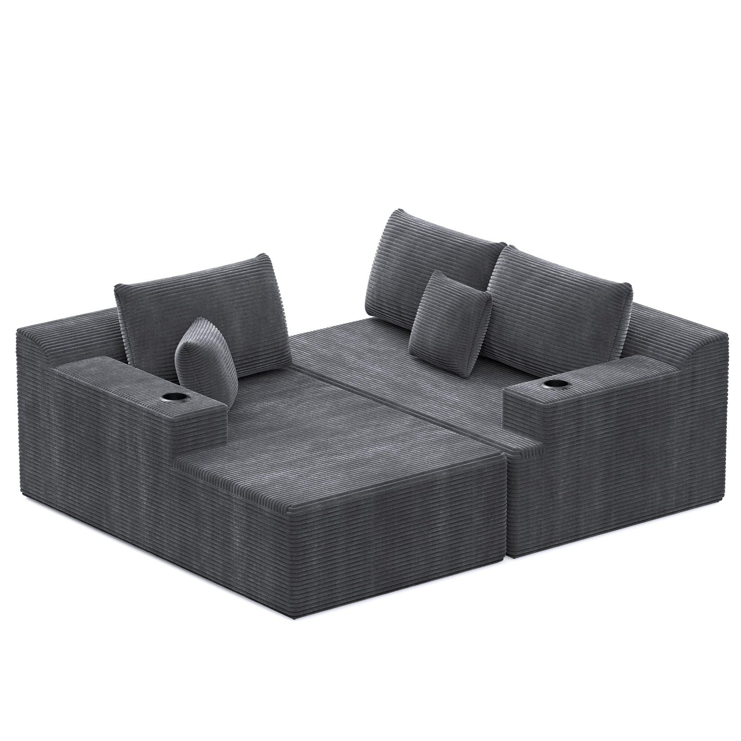 Eafurn 105" L-Shaped Compression Modular Sectional Sofa, Left Facing Corduroy Upholstered Boneless Couch in a Box with Chaise and 2 Cup Holders & Throw Pillows, No Assembly Required