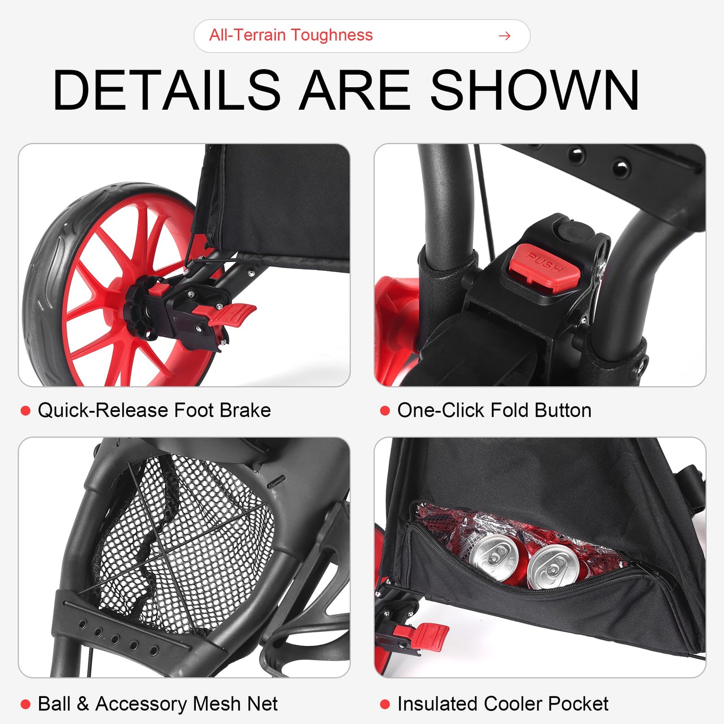 Zovbrei 4 Wheel 360 Rotating Front Wheel Golf Push Cart Lightweight and Foldable Walking Golf Cart Umbrella Holder Included (4 Wheel)