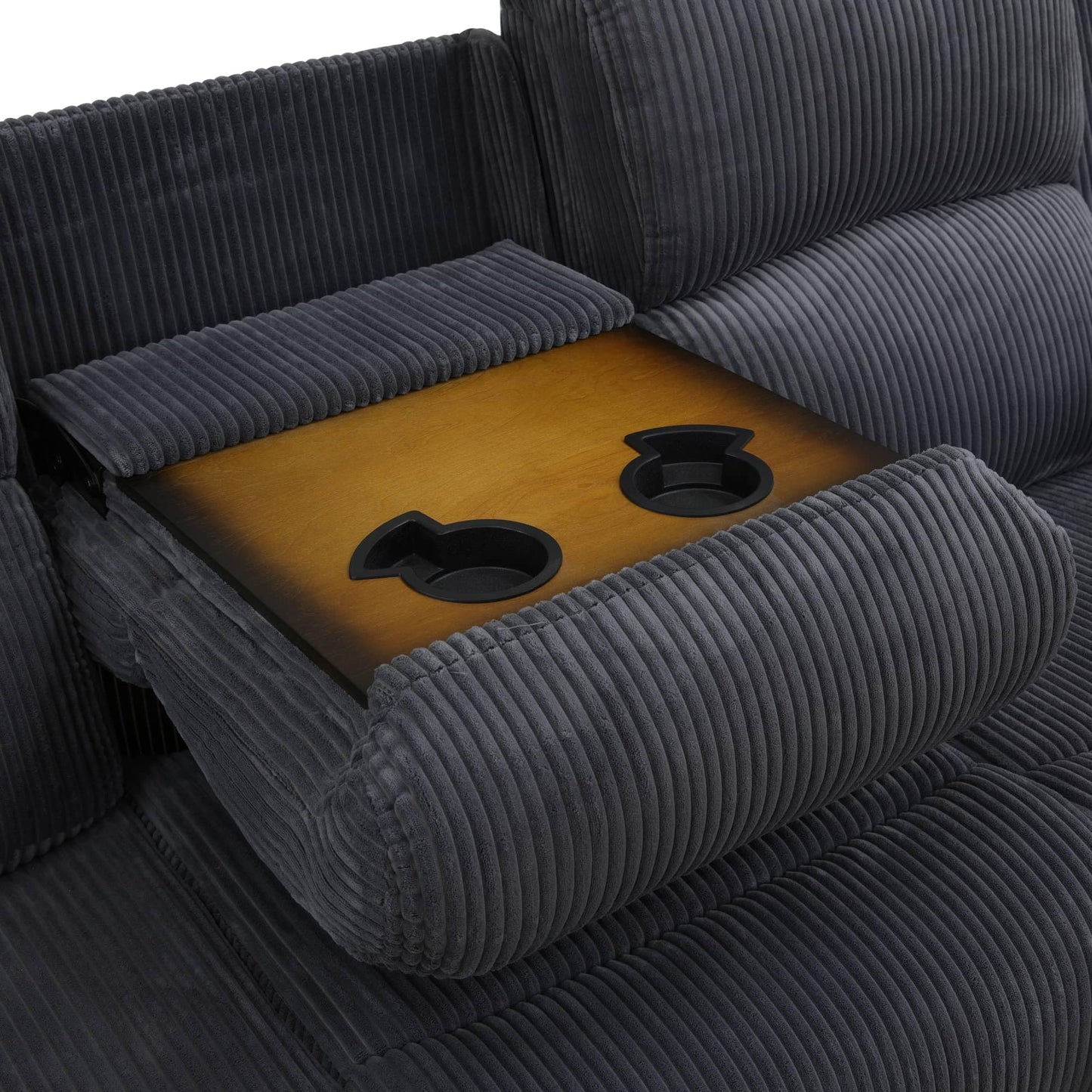 Trygoal Corduroy Power Recliner Sofa Set, Corduroy Recliner Couch Sets with Multi Angle Reclining, 3 Piece Sectional Sofa with USB Charging Port for Home Theater, Living Room, Office, Dark Gray