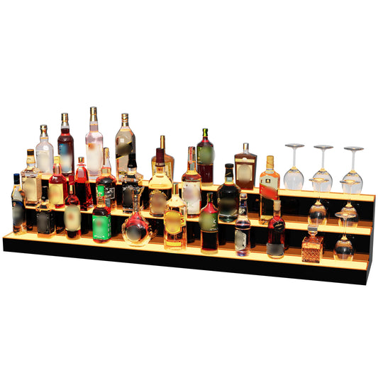 MESAlLUP 60 Inch 3 Tier Lighted Liquor Bottle Display Shelf, LED Bar Shelves with Remote Control, Mulit Color Lighting for Home Mini Bars Decor, Restaurants & Party Use, Acrylic Stand