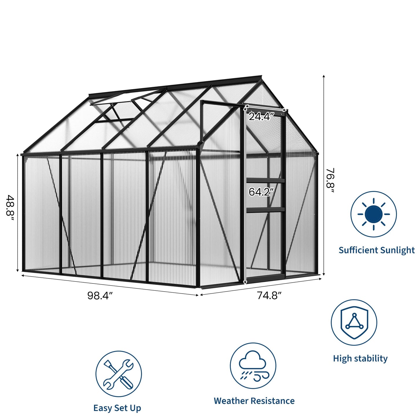 GarveeHome 6x8FT Greenhouse, Large Walk-in Polycarbonate Greenhouse with Adjustable Vent Window, Sliding Door, Portable Green House Kit for Outdoors, Winter