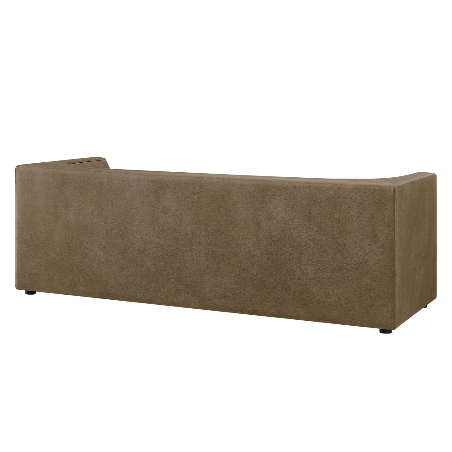 Modway Hilda 86 Inch Modern Curved Back Faux Leather Sofa in Mushroom – Vegan Leather Upholstered 3-Seat Couch for Living Room, Apartment, Office